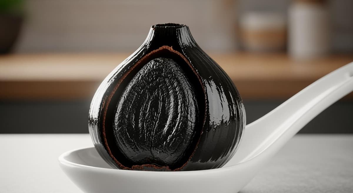 Cận cảnh tép tỏi đen dẻo mềm như ô mai với kết cấu bóng mượt