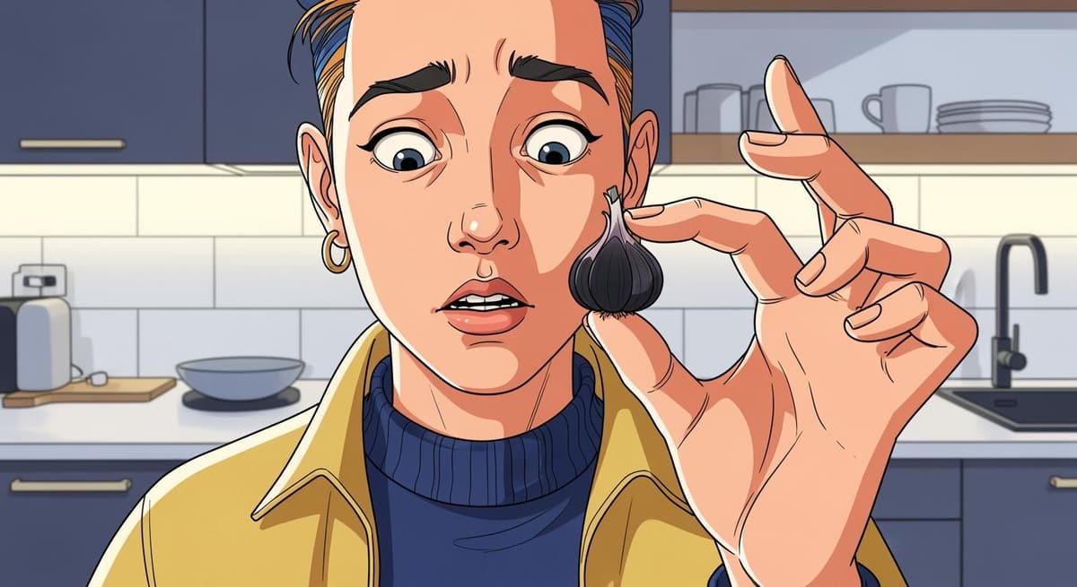 Hình vẽ minh họa biểu cảm hài hước của giới trẻ khi lần đầu nếm thử tỏi đen