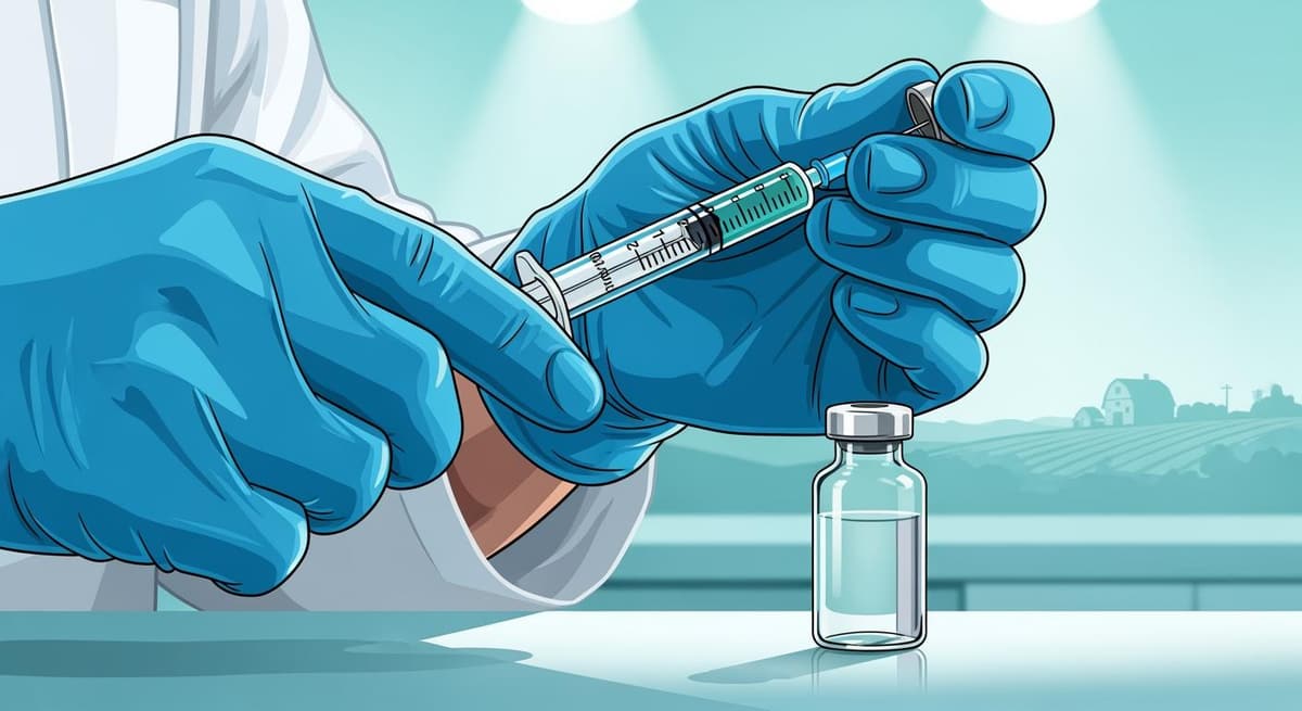 Bác sĩ thú y chuẩn bị liều lượng thuốc kháng sinh chính xác cho vật nuôi