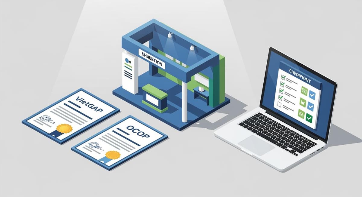 Hồ sơ pháp lý và quy trình đăng ký gian hàng triển lãm nông sản chuyên nghiệp.