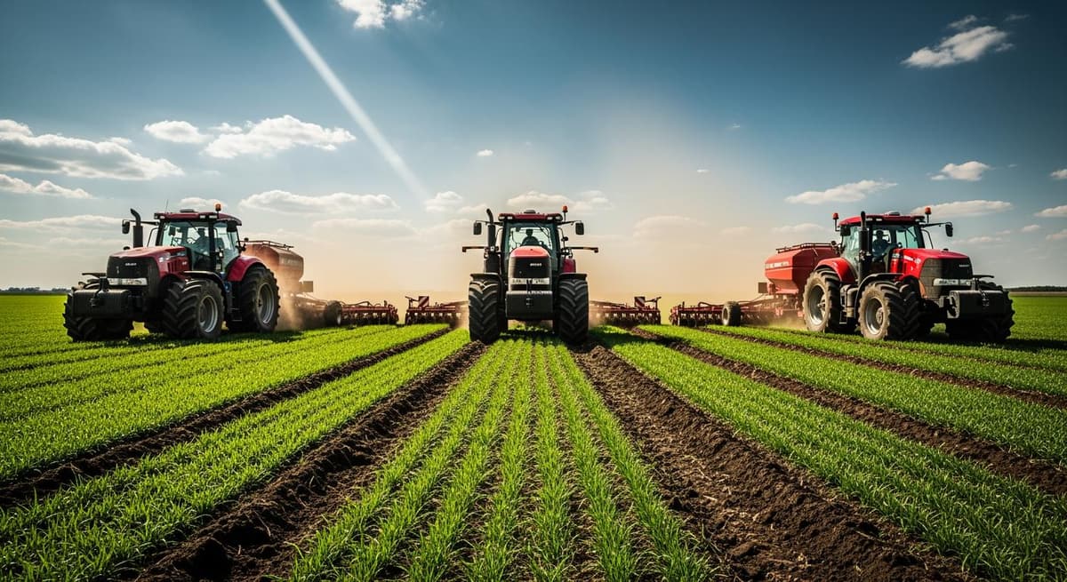 Sự đồng bộ của dàn máy cày hiện đại giúp giải quyết bài toán thiếu hụt nhân công mùa vụ.