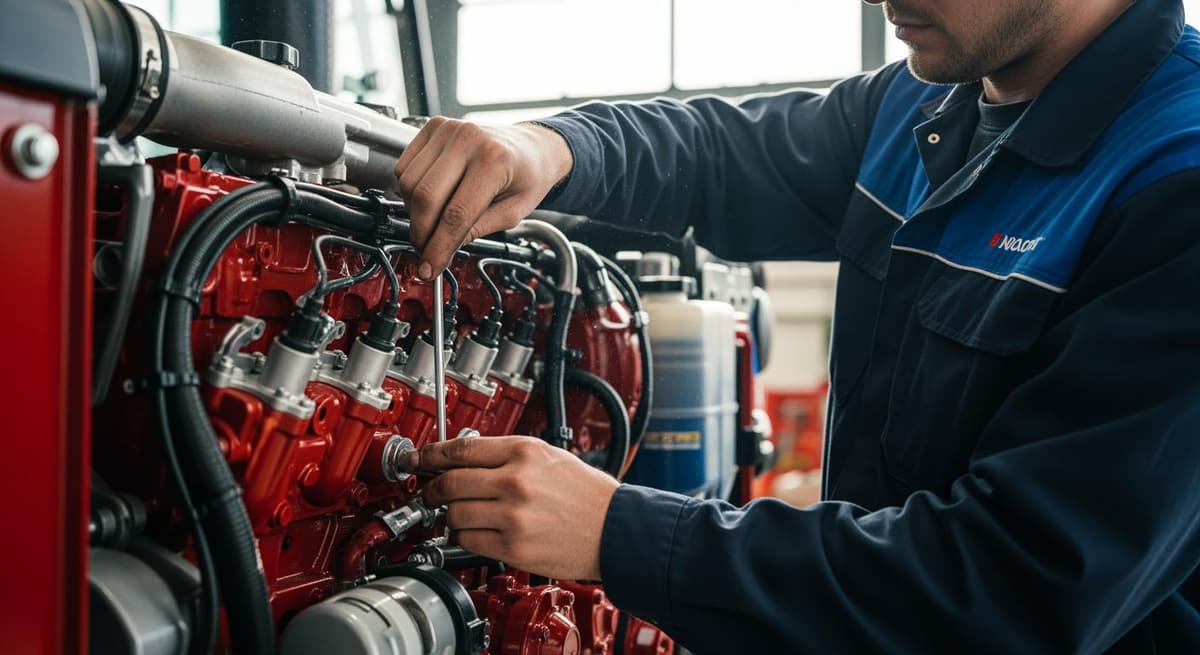 Kỹ thuật viên đang kiểm tra bảo dưỡng định kỳ động cơ máy cày lớn để tối ưu chi phí vận hành.