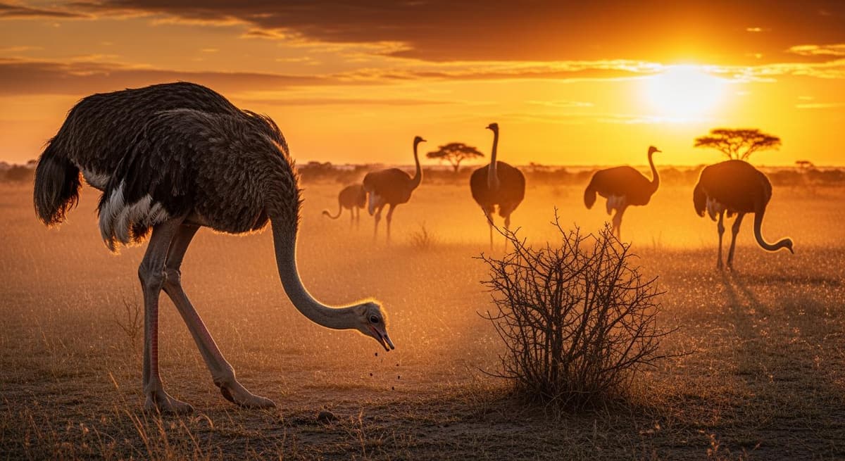 Đà điểu trong môi trường tự nhiên đang tìm kiếm thức ăn
