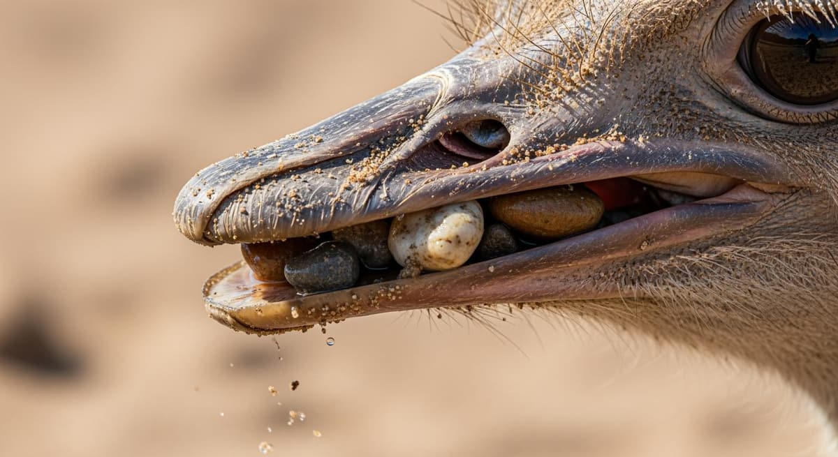 Cận cảnh đà điểu nhặt sỏi để hỗ trợ tiêu hóa