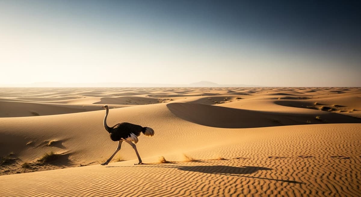 Đà điểu duy trì sức bền chạy trên địa hình cát khắc nghiệt dưới cái nắng chói chang.