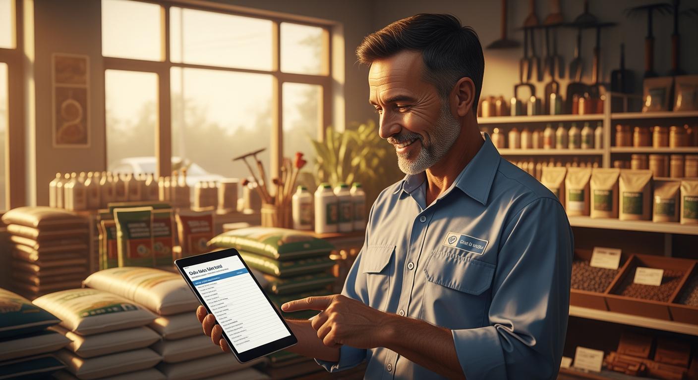 Chủ cửa hàng nông nghiệp sử dụng KiotViet trên máy tính bảng dễ dàng