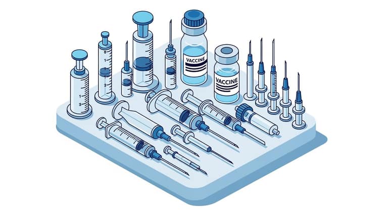 Hình minh họa 3D các loại bơm kim tiêm và dụng cụ y tế thú y chuyên dụng hiện đại
