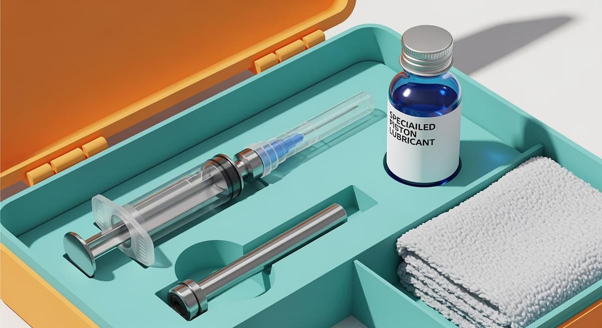 Bộ dụng cụ bảo quản bơm kim tiêm gồm dầu tra piston và hộp đựng y tế sạch sẽ