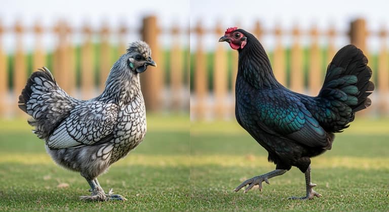 So sánh đặc điểm ngoại hình giữa giống gà ác và gà H'mông trong trang trại