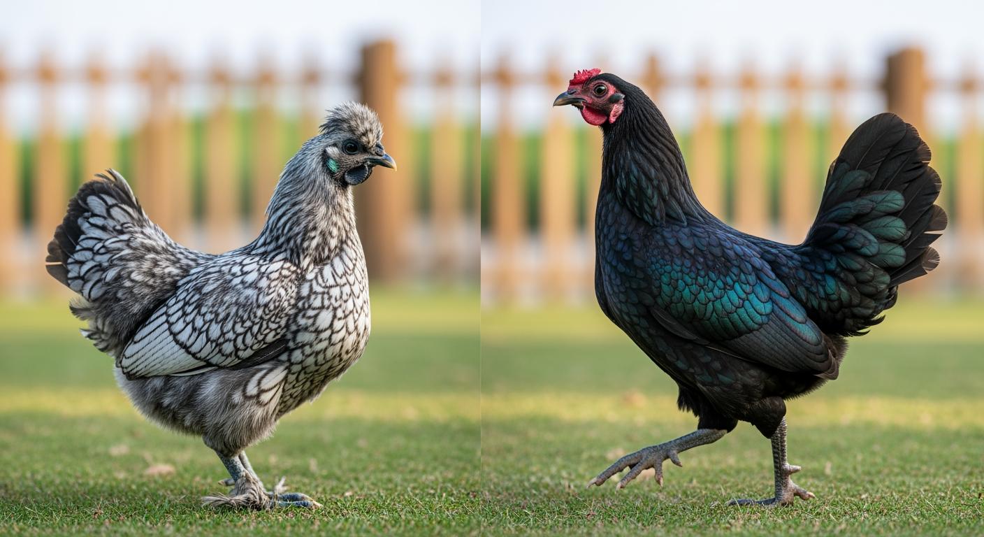 So sánh đặc điểm ngoại hình giữa giống gà ác và gà H'mông trong trang trại
