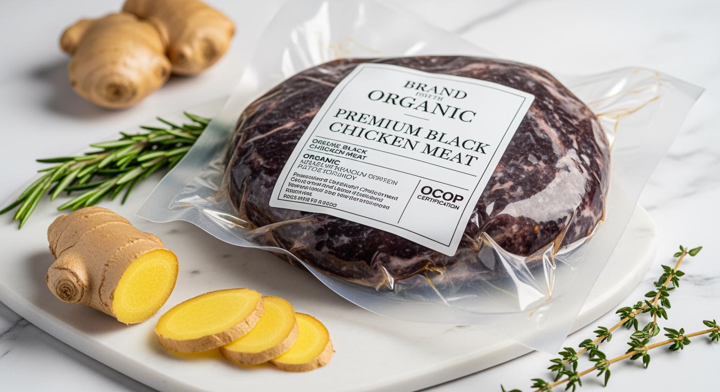 Sản phẩm thịt gà đen đóng gói hút chân không đạt chuẩn OCOP cho thị trường cao cấp