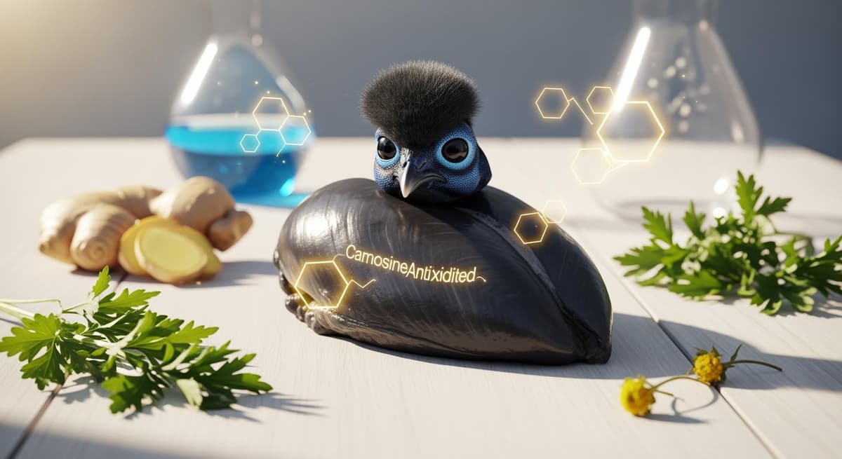 Biểu tượng siêu thực phẩm gà ác với các thành phần chống oxy hóa carnosine
