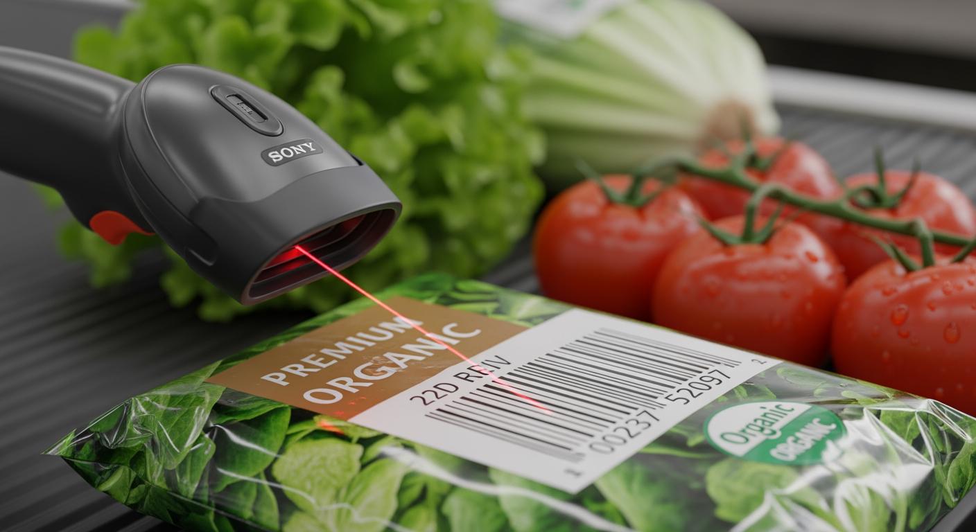 Hệ thống quét mã vạch hiện đại tại quầy thu ngân nông sản sạch, tối ưu tốc độ thanh toán.