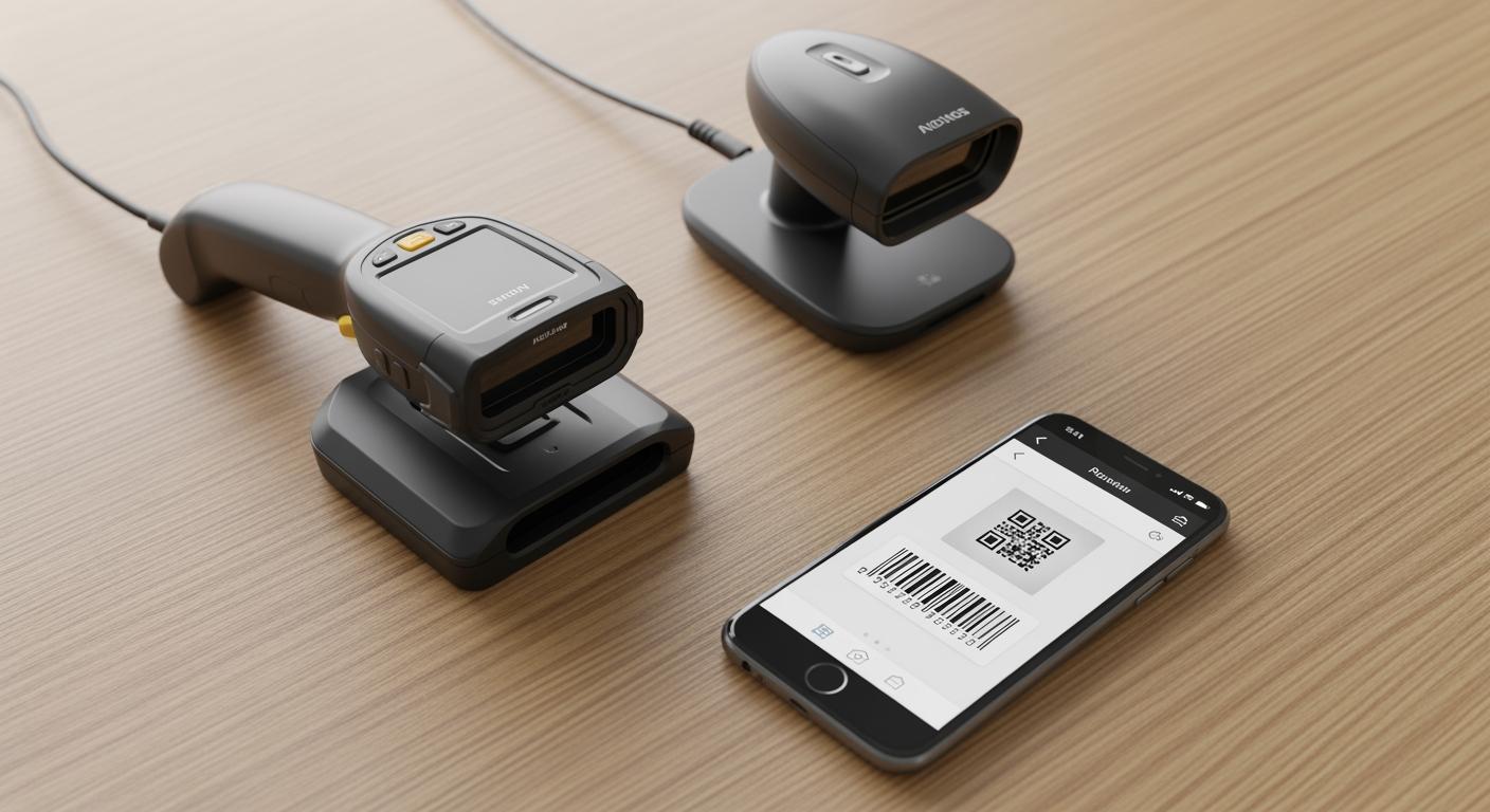 So sánh các thiết bị quét mã vạch: máy quét không dây công nghiệp và ứng dụng trên điện thoại thông minh.