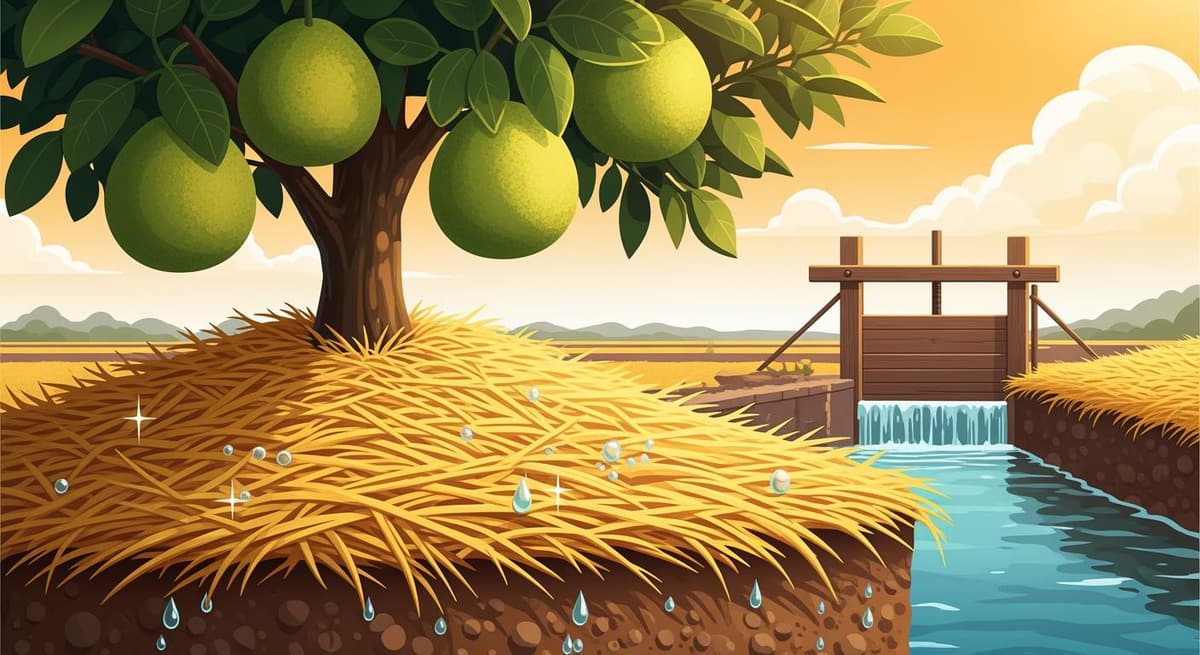 Biện pháp phủ gốc giữ ẩm cho vườn bưởi bằng rơm rạ và cỏ khô