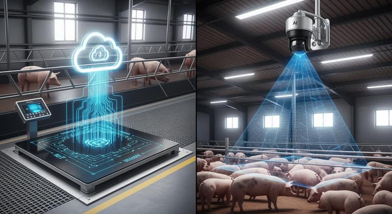 So sánh công nghệ cân điện tử tự động IoT và hệ thống camera AI giám sát vật nuôi trong trang trại hiện đại