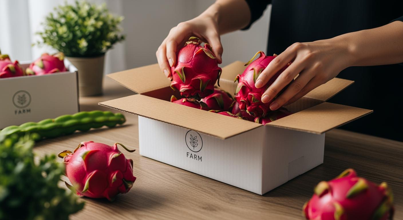 Quy trình đóng gói nông sản chuyên nghiệp, đảm bảo tiêu chuẩn vận chuyển của TikTok Shop.