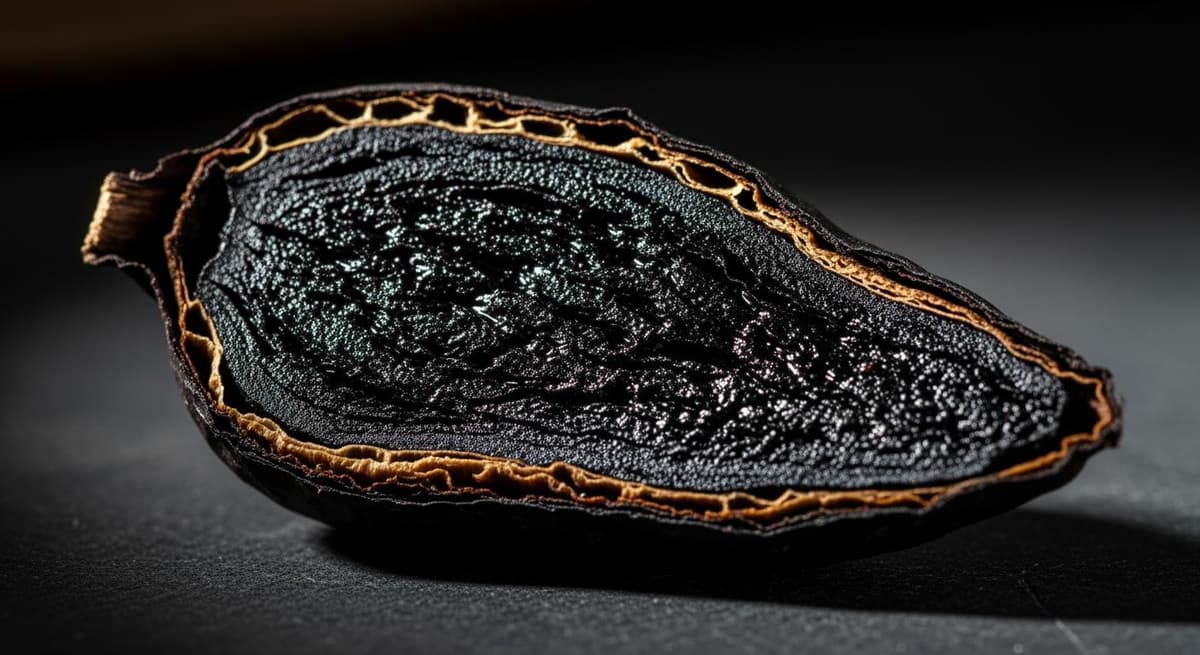 Cận cảnh kết cấu tỏi đen đạt chuẩn: dẻo như ô mai, không bị ướt hay đắng.