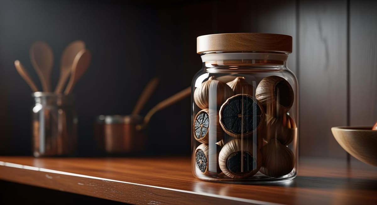 Cách bảo quản tỏi đen trong hũ thủy tinh kín để giữ nguyên dược tính.