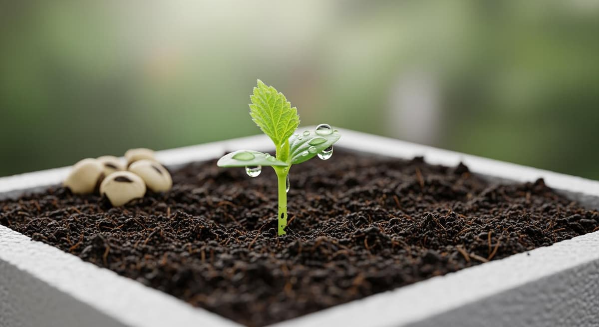 Cận cảnh hạt giống đậu bắp nảy mầm trên nền đất tơi xốp giàu dinh dưỡng