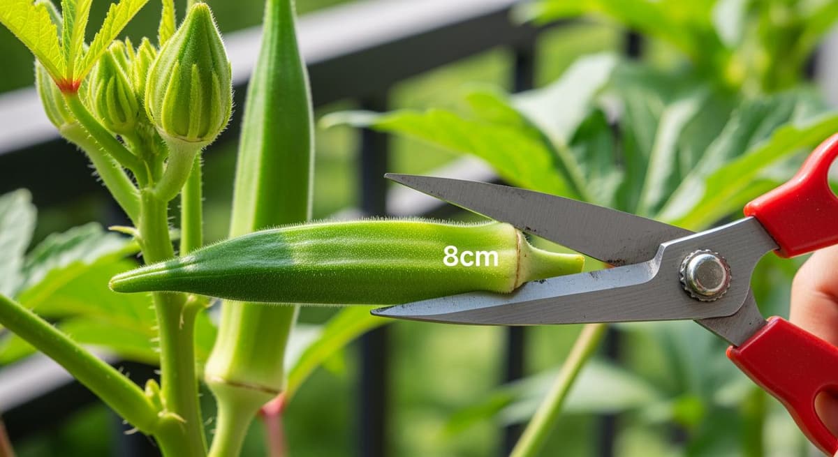 Thu hoạch quả đậu bắp xanh non, kích thước chuẩn 7-10cm bằng kéo chuyên dụng