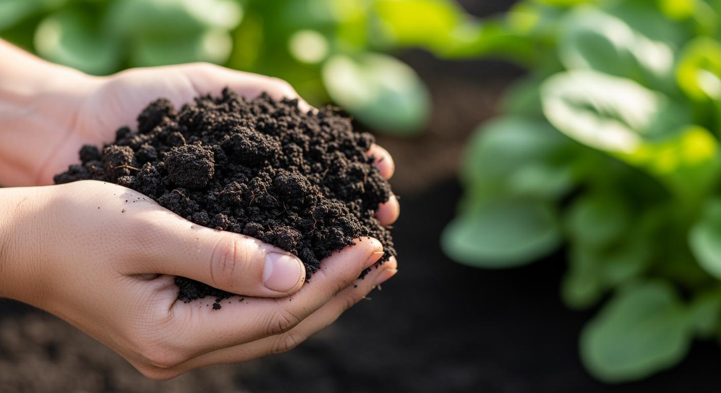 Cận cảnh phân hữu cơ hoai mục chất lượng cao được ủ bằng nấm đối kháng Trichoderma