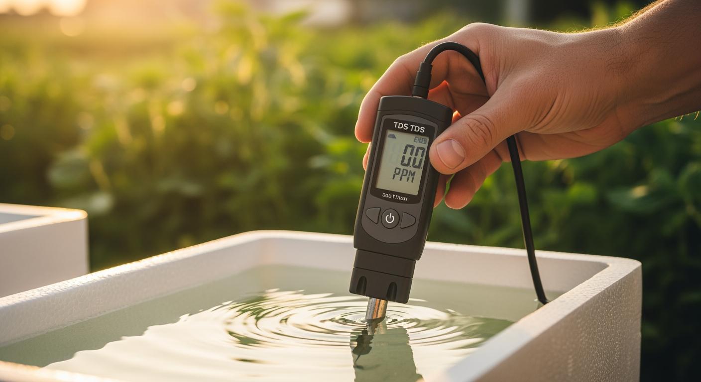 Kiểm tra nồng độ dinh dưỡng PPM trong thùng xốp thủy canh bằng bút đo