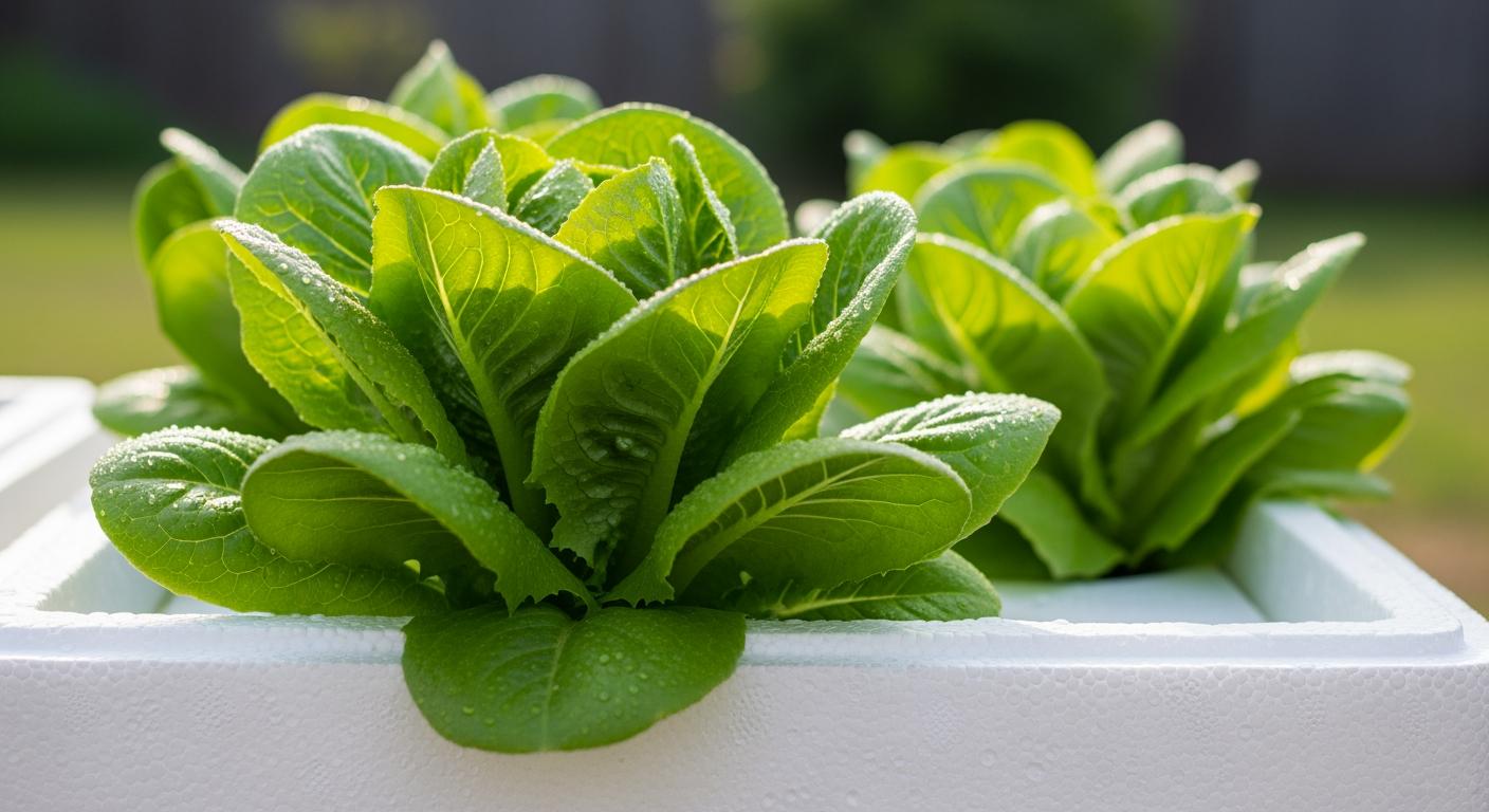 Mô hình rau xà lách xanh mướt trồng trong thùng xốp thủy canh tĩnh tại nhà