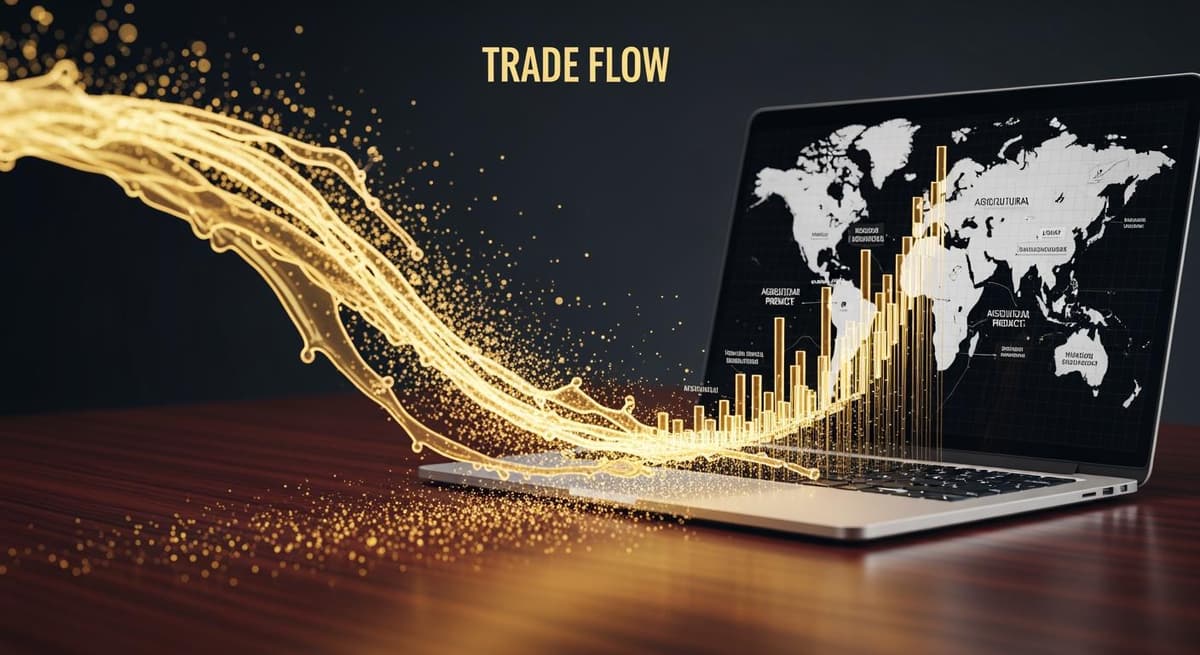 Hình ảnh minh họa dòng chảy thương mại toàn cầu và sự tăng trưởng của nông sản