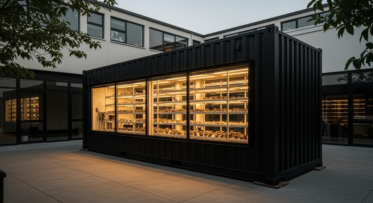 Mô hình nông nghiệp container hiện đại được lắp đặt hợp pháp trong không gian đô thị