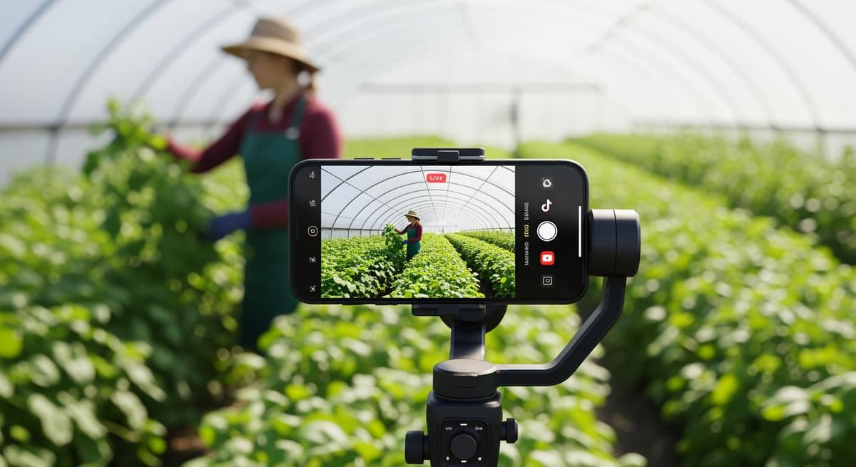 Bối cảnh quay phim ngắn tại trang trại, minh họa việc sử dụng công nghệ số để làm truyền thông đa kênh.