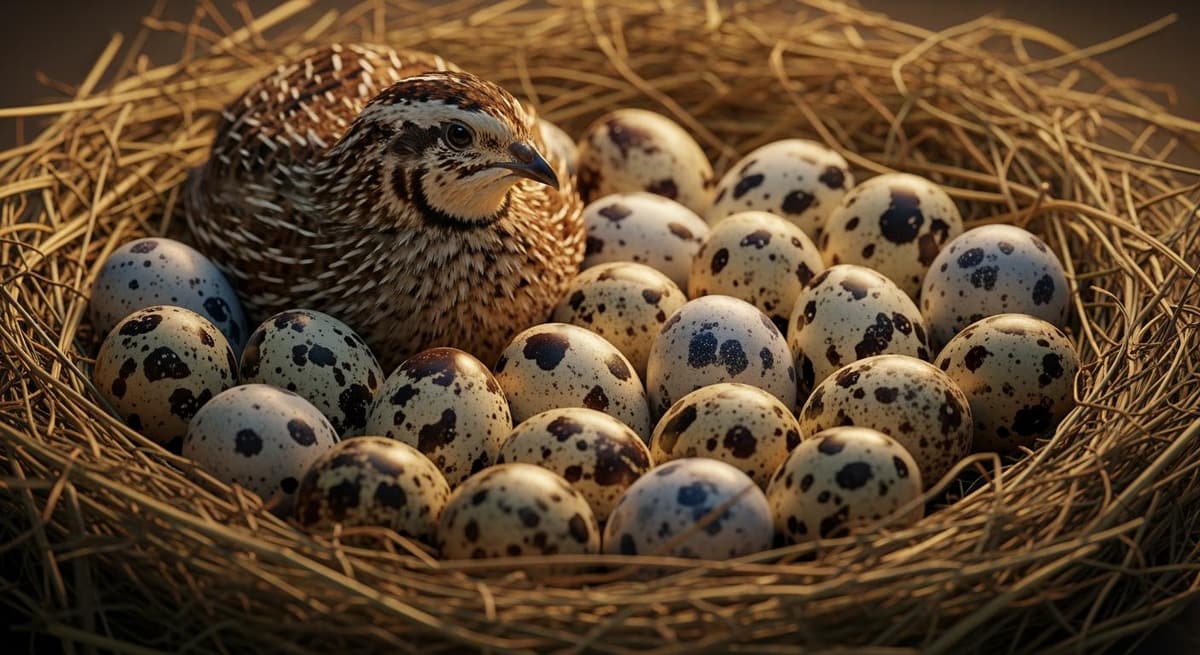 Hình ảnh minh họa khả năng siêu đẻ của chim cút với ổ trứng đầy đặn trong môi trường chăn nuôi sạch.