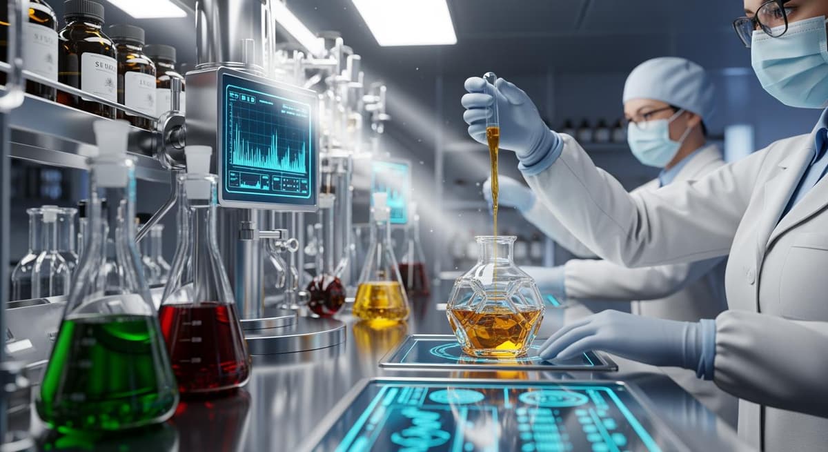 Phòng lab hiện đại đạt chuẩn GMP trong quy trình sản xuất thực phẩm chức năng từ dược liệu.