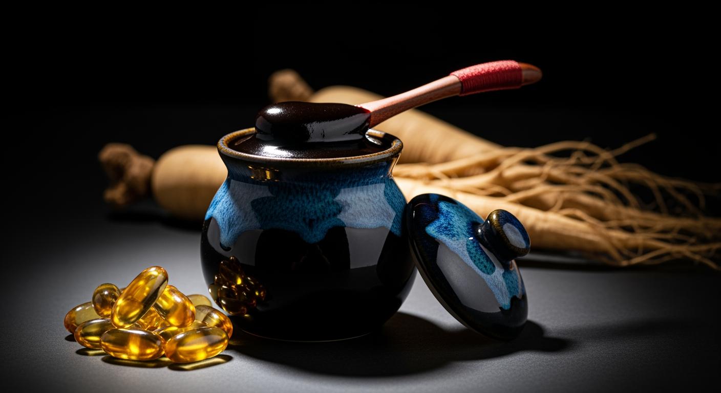 Sản phẩm chế biến sâu gồm viên nang và cao đặc chiết xuất từ sâm và dược liệu quý.