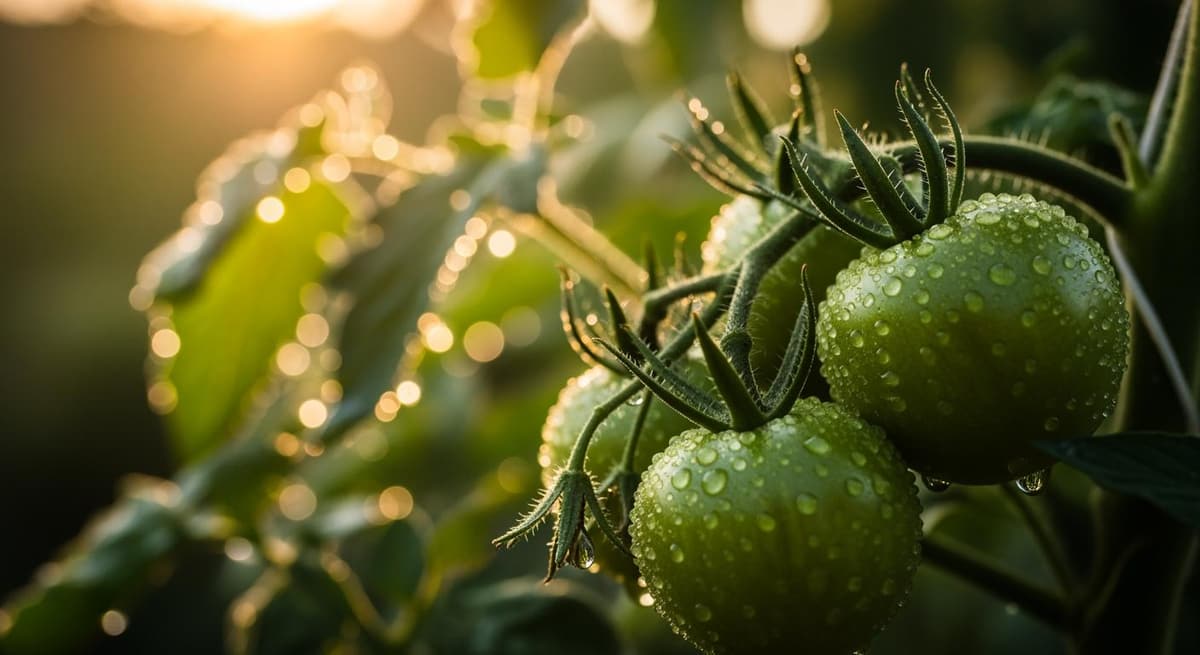 Hệ thống tưới nhỏ giọt và bón phân thúc cho chùm cà chua đang giai đoạn lớn trái