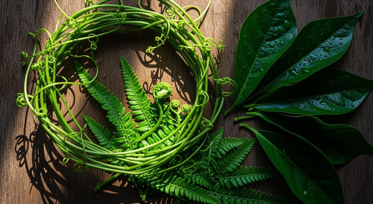 Cận cảnh ba loại rau rừng đặc sản: rau bò khai, rau dớn và rau sắng tươi xanh