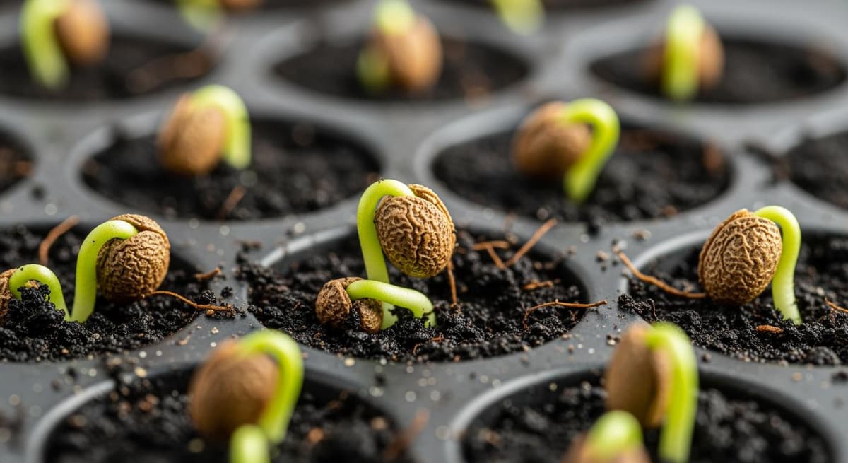 Hạt giống rau sắng đang nảy mầm trong khay ươm