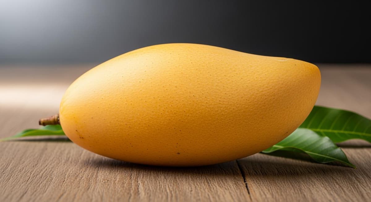 Cận cảnh quả xoài cát Hòa Lộc chín vàng đều, hình dáng thuôn dài đặc trưng