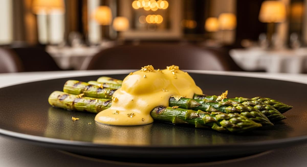 Món măng tây cao cấp được trình bày tinh tế trong nhà hàng 5 sao
