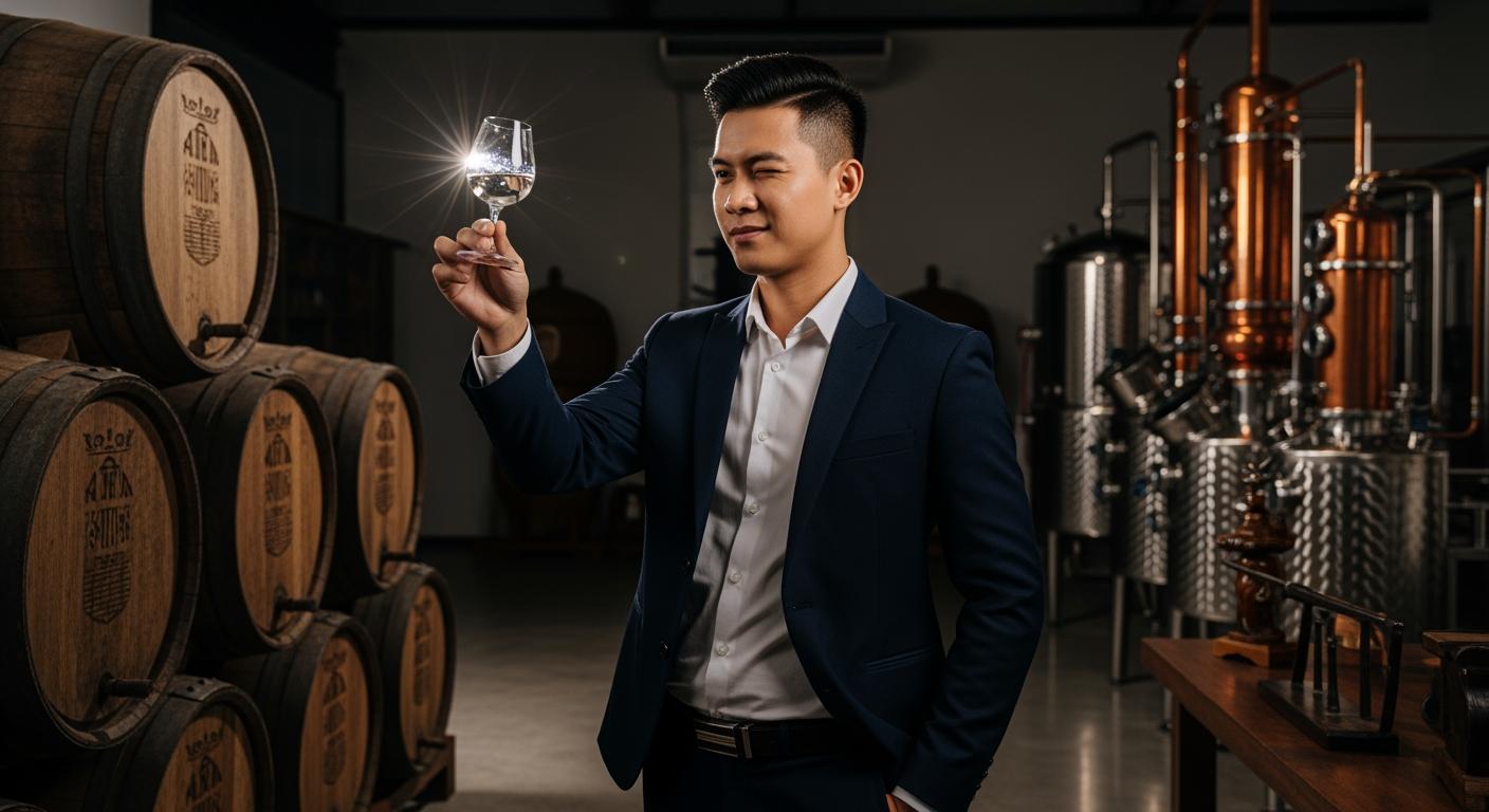 Chủ startup nông nghiệp đang kiểm tra chất lượng rượu trong phòng thử nếm chuyên nghiệp.