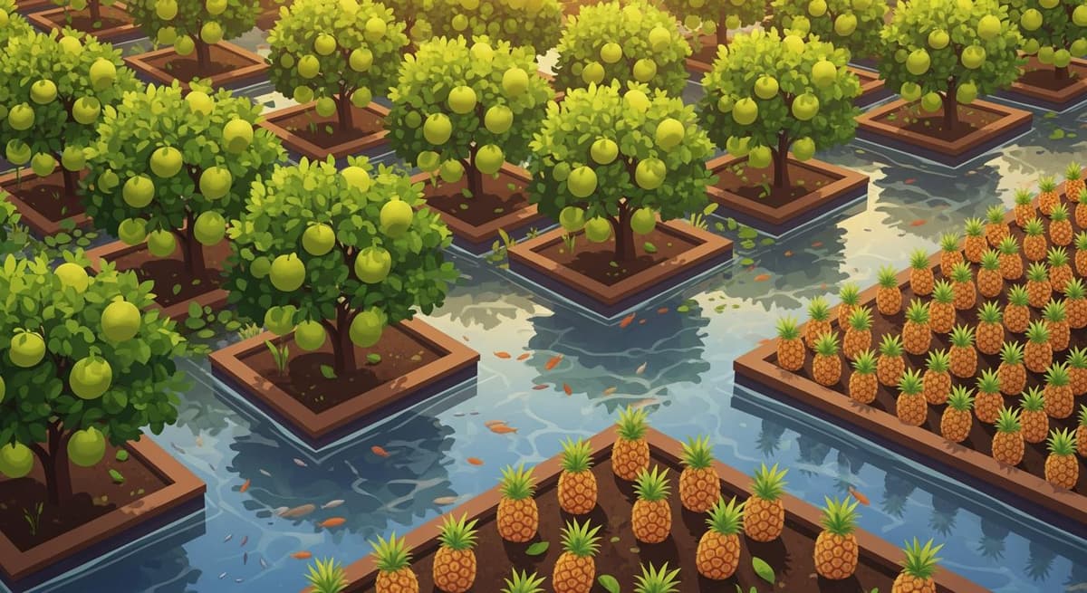 Mô hình mương liếp đặc trưng miền Tây kết hợp trồng bưởi và nuôi thủy sản