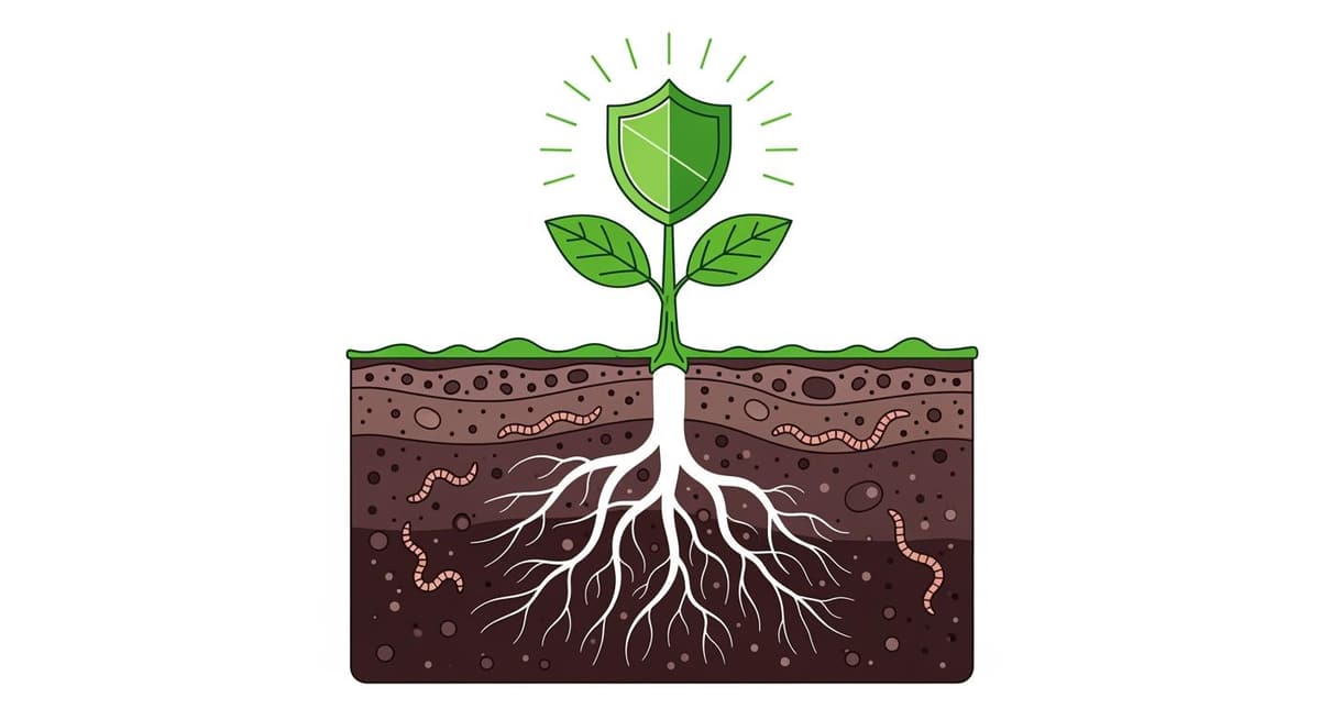 Mô tả hệ thống rễ cây phát triển mạnh mẽ và kháng bệnh nhờ vi sinh vật trong phân trùn quế