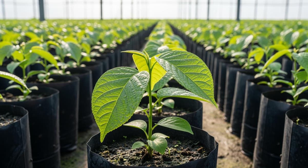 Cận cảnh bầu giống rau bò khai khỏe mạnh tại vườn ươm chuyên nghiệp.