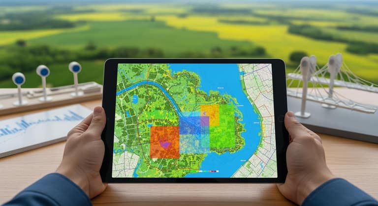 Hình ảnh minh họa việc tra cứu bản đồ quy hoạch đất đai kỹ thuật số trên máy tính bảng