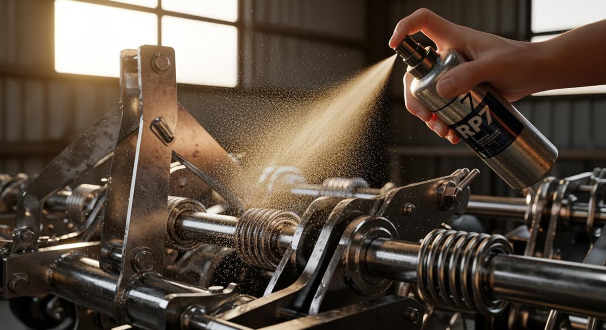 Hướng dẫn xịt dung dịch RP7 chống rỉ sét vào các khớp nối kim loại của máy gieo hạt