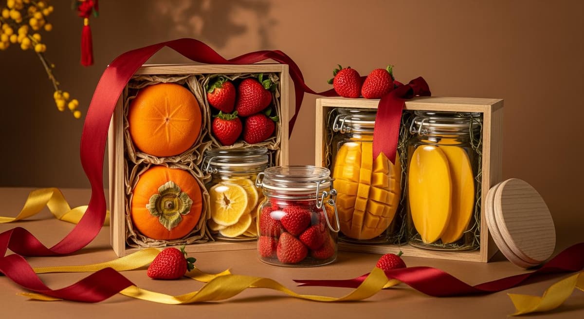 Giỏ quà Tết nông sản sấy lạnh cao cấp với thiết kế sang trọng, hiện đại