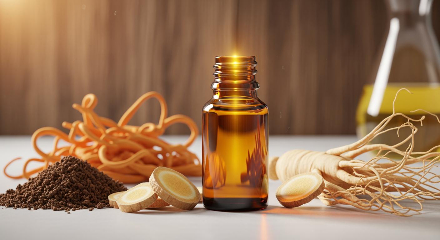 Sự chuyển đổi từ dược liệu thô sang tinh chất cao cấp trong lọ thủy tinh