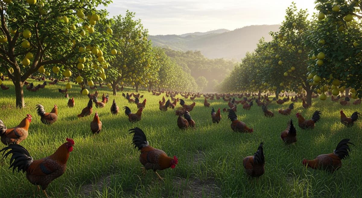 Đàn gà Ri và gà Mía nuôi thả vườn đồi tự nhiên, sức sống mãnh liệt