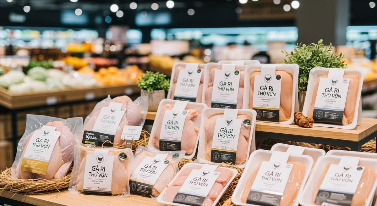 Sản phẩm gà Ri đóng gói cao cấp tại cửa hàng thực phẩm sạch