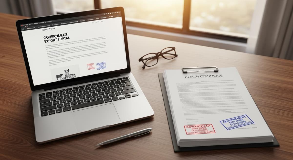 Hồ sơ chứng từ xuất khẩu và Giấy chứng nhận y tế HC trên bàn làm việc
